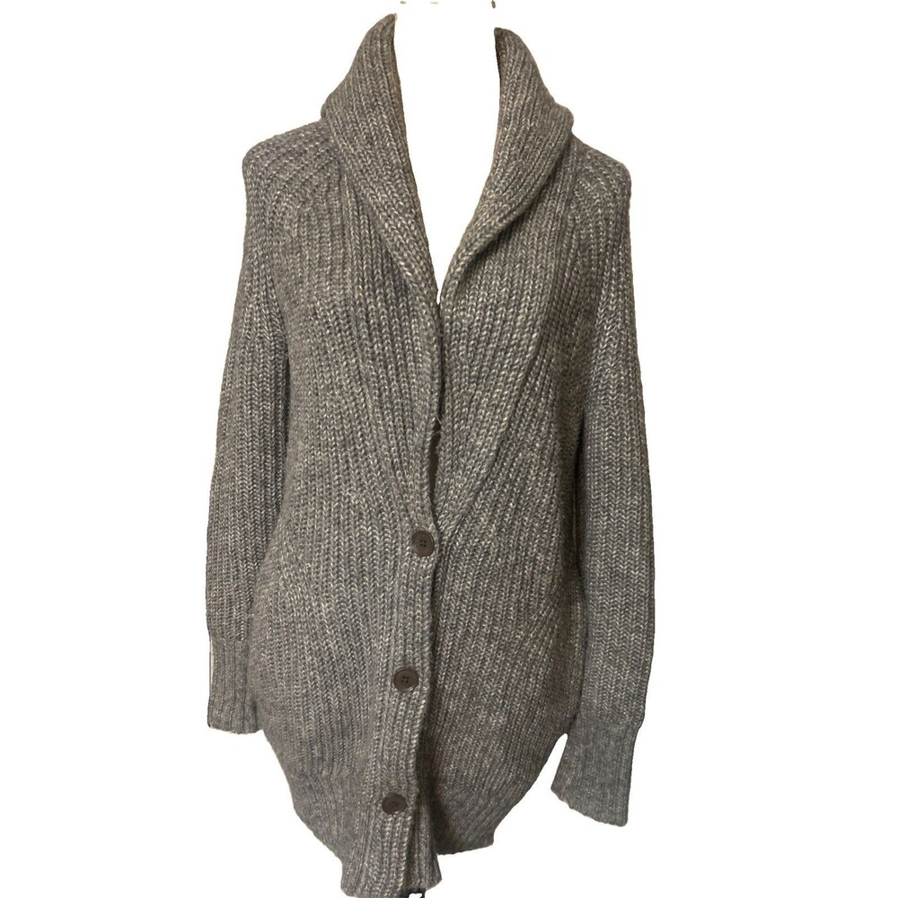 Banana Republic Italian Yarn Womens M Wool Blend Gray Cable-Knit Shawl Cardigan